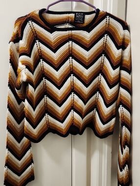 FCT With Love Women's Chevron Knit Sweater - White & Brown